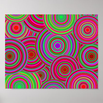 Pink and Green Retro Circles Pattern Poster