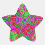 Pink and Green Retro Circles Pattern Star Stickers