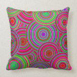 Pink and Green Retro Circles Pattern Throw Pillows