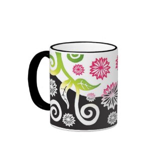 Pink and green shaded effect Artnouveau floral mug mug