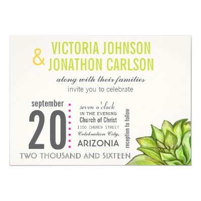 Pink and Green Succulent Modern Typography Wedding Personalized Invite