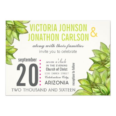 Pink and Green Succulent Modern Typography Wedding Invite