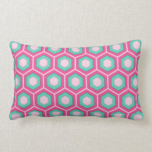 Pink and Green Tiled Hex Pillow
