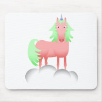 Pink And Green Unicorn On A Cloud mousepads