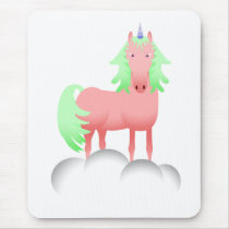 Pink And Green Unicorn On A Cloud mousepads