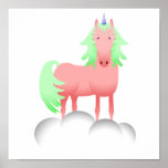 Pink And Green Unicorn On A Cloud Print