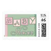 Pink and green USPS baby shower stamps