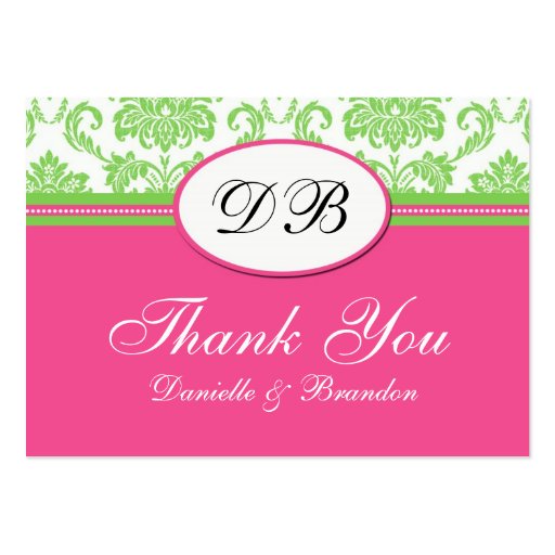 Pink and Green Wedding Thank You Business Cards (front side)