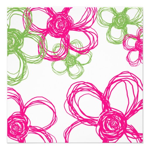 Pink and Green Wild Flowers Wedding Invitation