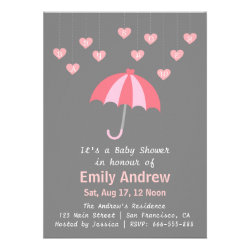 Pink and Grey Baby Shower with Love and Umbrella Announcements