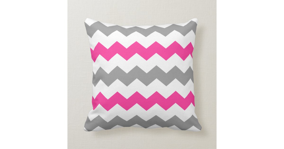 Pink and Grey Chevron Throw Pillow Zazzle