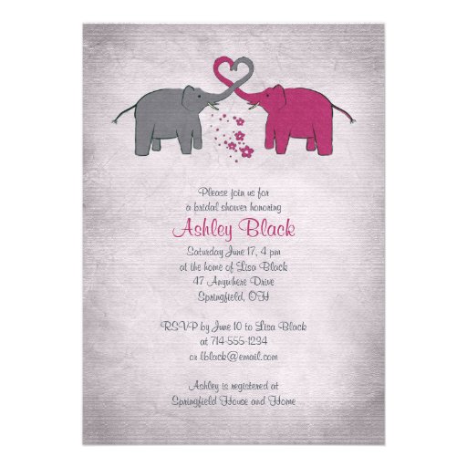 Pink and Grey Elephant Bridal Shower Invitation