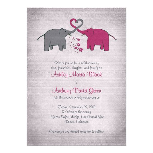 Pink and Grey Elephant Wedding Invitation