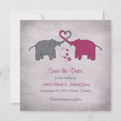 Pink and Grey Elephant Wedding Save the Date Custom Invitation by wasootch