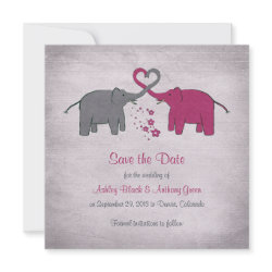 Pink and Grey Elephant Wedding Save the Date invitation