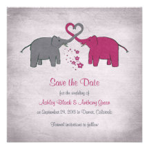 Pink and Grey Elephant Wedding Save the Date Custom Invitation