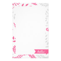 Pink and Grey Ferns Foliage on white stationery