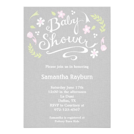 Pink and Grey Floral Baby Shower Invitation