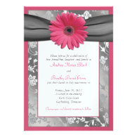 Pink and Grey Floral Damask Wedding Invitation