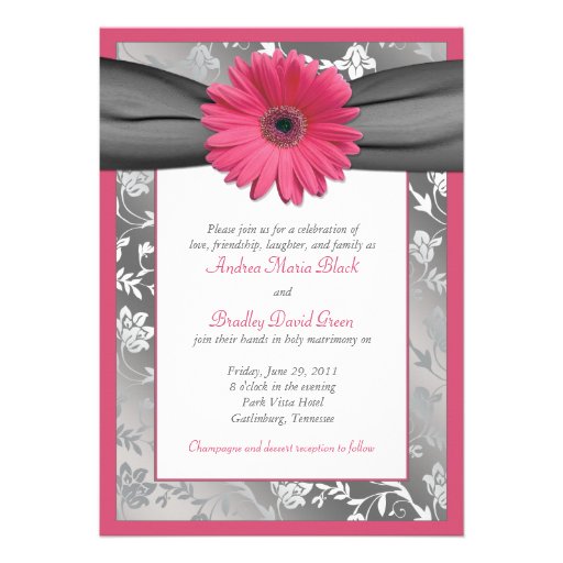 Pink and Grey Floral Damask Wedding Invitation