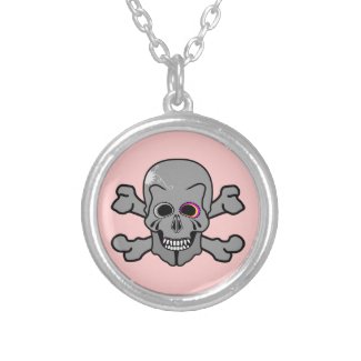 Pink and grey jolly roger custom necklace