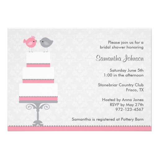 Pink and Grey Love Birds Bridal Shower Invitatio Custom Invite