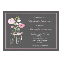 Pink and Grey Mason Jar Bridal Shower Invitation