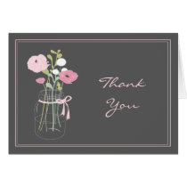 Pink and Grey Mason Jar Thank You Cards cards