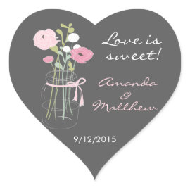 Pink and Grey Mason Jar Wedding Favor Stickers