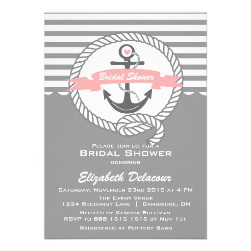 Pink and Grey Nautical Bridal Shower Invitation