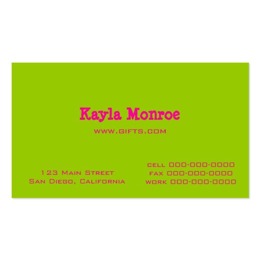 Pink and Lime Green Polka Dots Business Card (back side)
