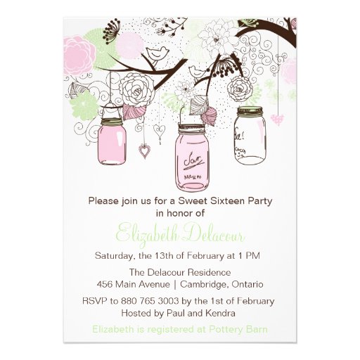 Pink and Mint Green Mason Jars Birthday Invitation