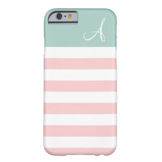 Pink and Mint Striped Monogram iPhone 6 Case
