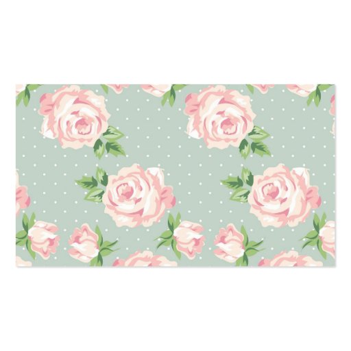 Pink and Mint Vintage Roses Pattern Business Card Templates (back side)