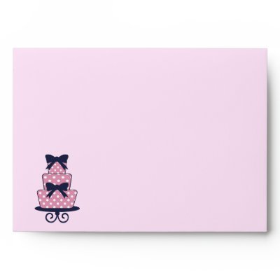 Pink and Navy Wedding cake Save the date envelope by Cards by Cathy