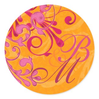 Pink and Orange Abstract Floral Envelope Seal sticker