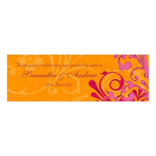 Pink and Orange Abstract Floral Favour Tags Business Card Templates (front side)