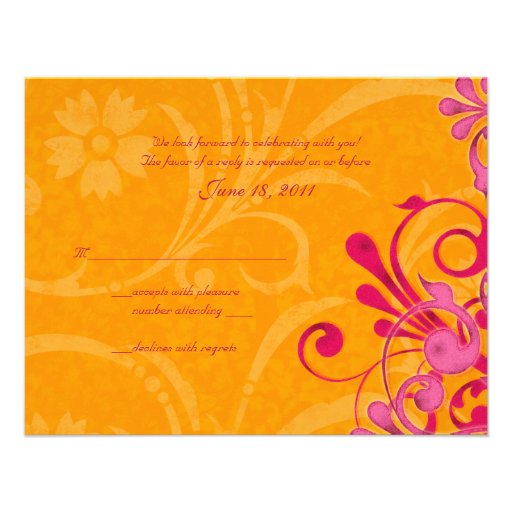 Pink and Orange Abstract Floral Response Card Invite
