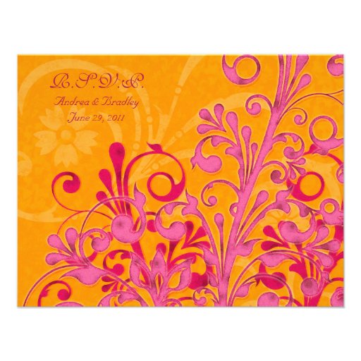 Pink and Orange Abstract Floral Response Card Invite