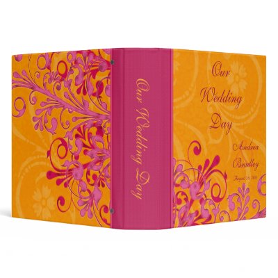 Pink and Orange Abstract Floral Wedding Binder