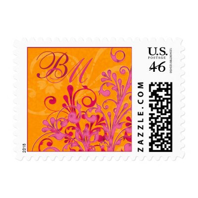 Pink and Orange Abstract Floral Wedding Postage