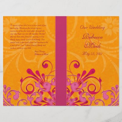 Pink and Orange Abstract Floral Wedding Program Flyer Design