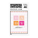 Pink and Orange Blocks Baby Shower Postage Stamp