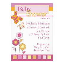 Pink and Orange Butterfly Baby Shower Invitation