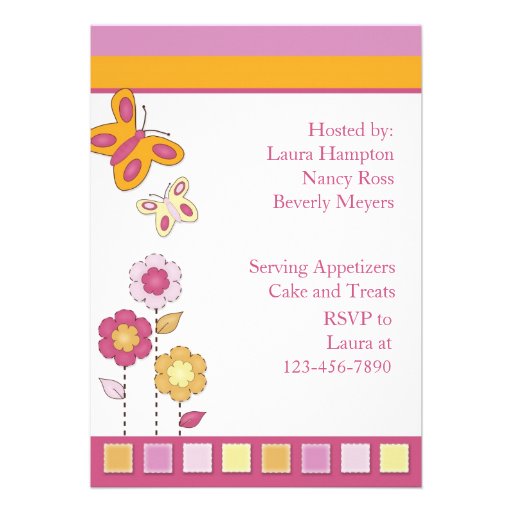 Pink and Orange Butterfly Baby Shower Invitation