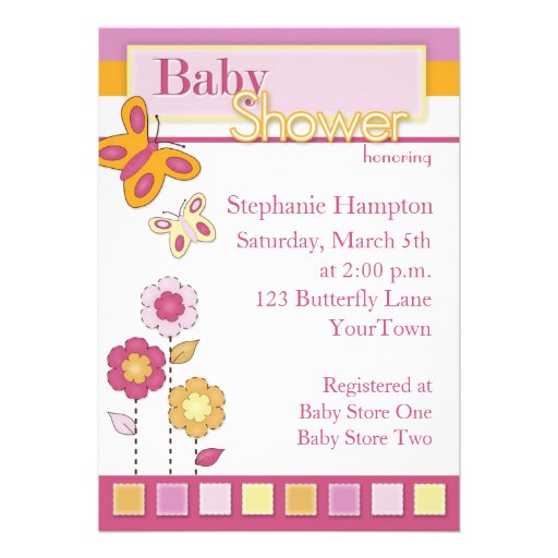 Pink and Orange Butterfly Baby Shower Invitation