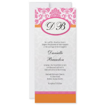 Pink and Orange Damask Monogram Wedding Invitation