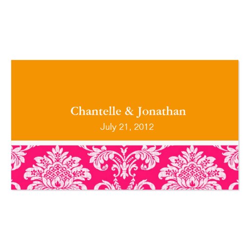 Pink and Orange Elegant Damask Business Card (front side)