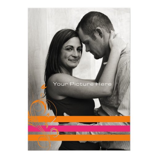 Pink and Orange Floral Bars Wedding Invitation
