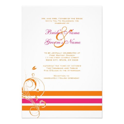 Pink and Orange Floral Bars Wedding Invitation